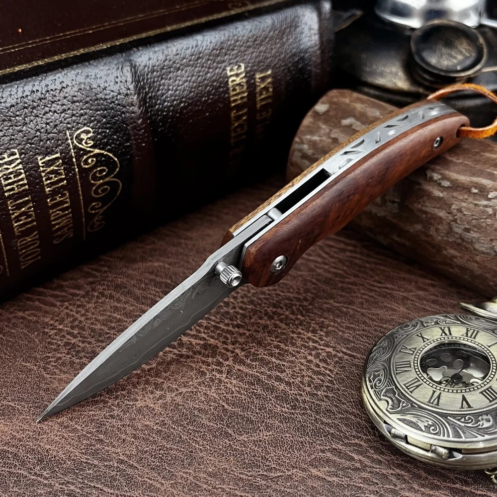 المشي لمسافات طويلة الصيد أداة EDC مقبض الخشب الملون عالية الجودة دمشق جيب سكين للفرد حمل سكّين متعدّد الاستخدامات سكين القطع في الهواء الطلق #3