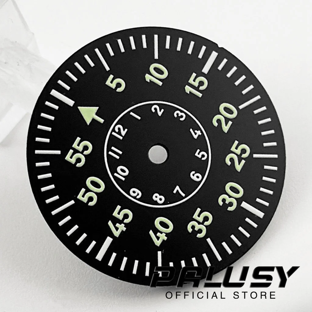 29mm Black Pilot Watch Dial Strong Green Luminous For NH35 NH36 NH38 NH34 ETA2824 2836 PT5000 Miyota Series Movement Watch Faces