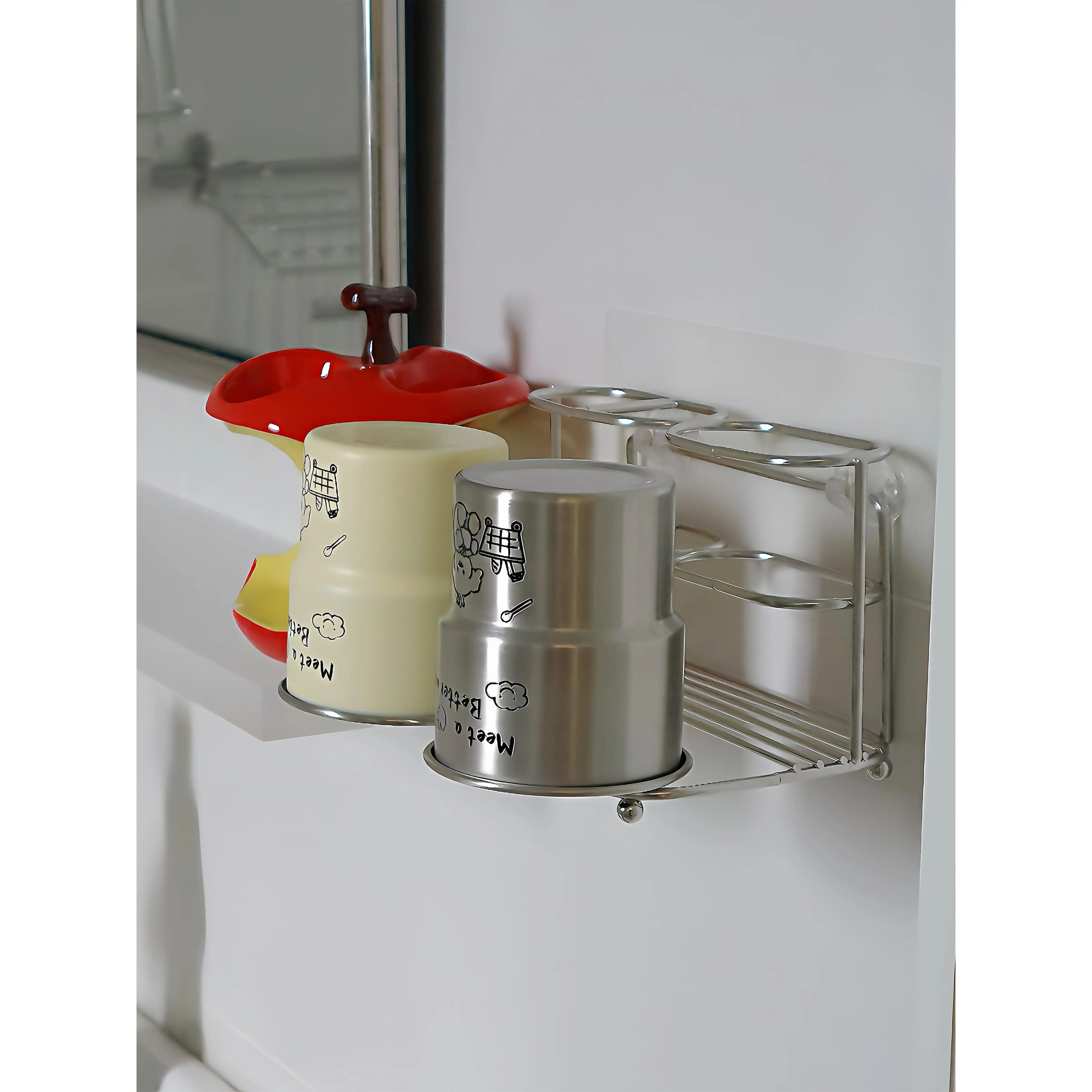 Bathroom Stainless Steel Storage Rack Toothbrush Cup Draining Basket Toilet Articles Holder Wall Mounted Washstand Organizer