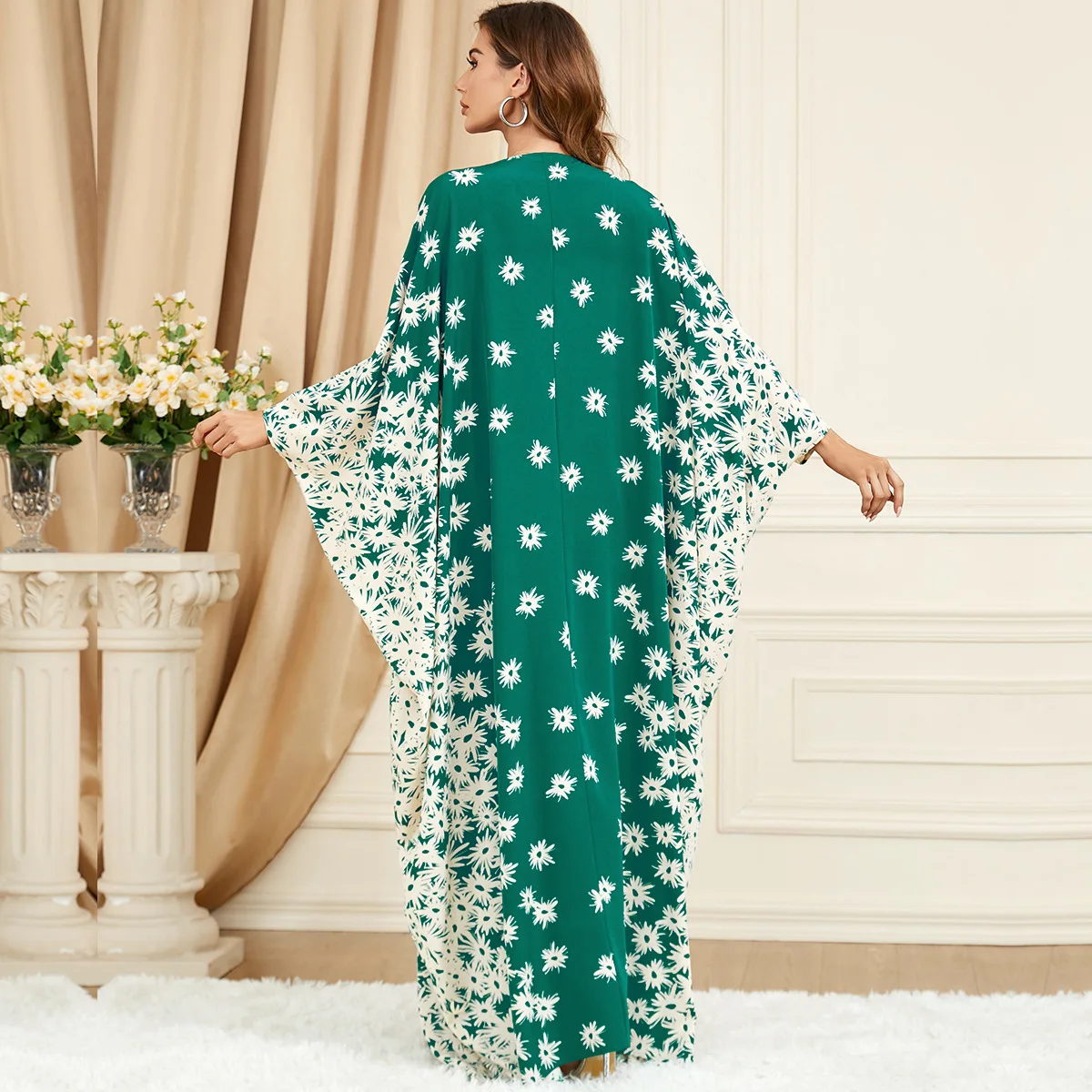 Imagem -05 - Túnica Muçulmana Abaya Dubai Jilbab para Mulheres Vestido Maxi Verde Kaftan Solto Vestidos Longos Roupas Tamanho Grande Novos Conjuntos Outono Inverno 2023