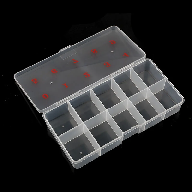10 Grids Nail Art Tips Case Manicure Nail Tool Art Tips Box Storage Case Natural Translucent Acrylic Plastic Cells False Nail