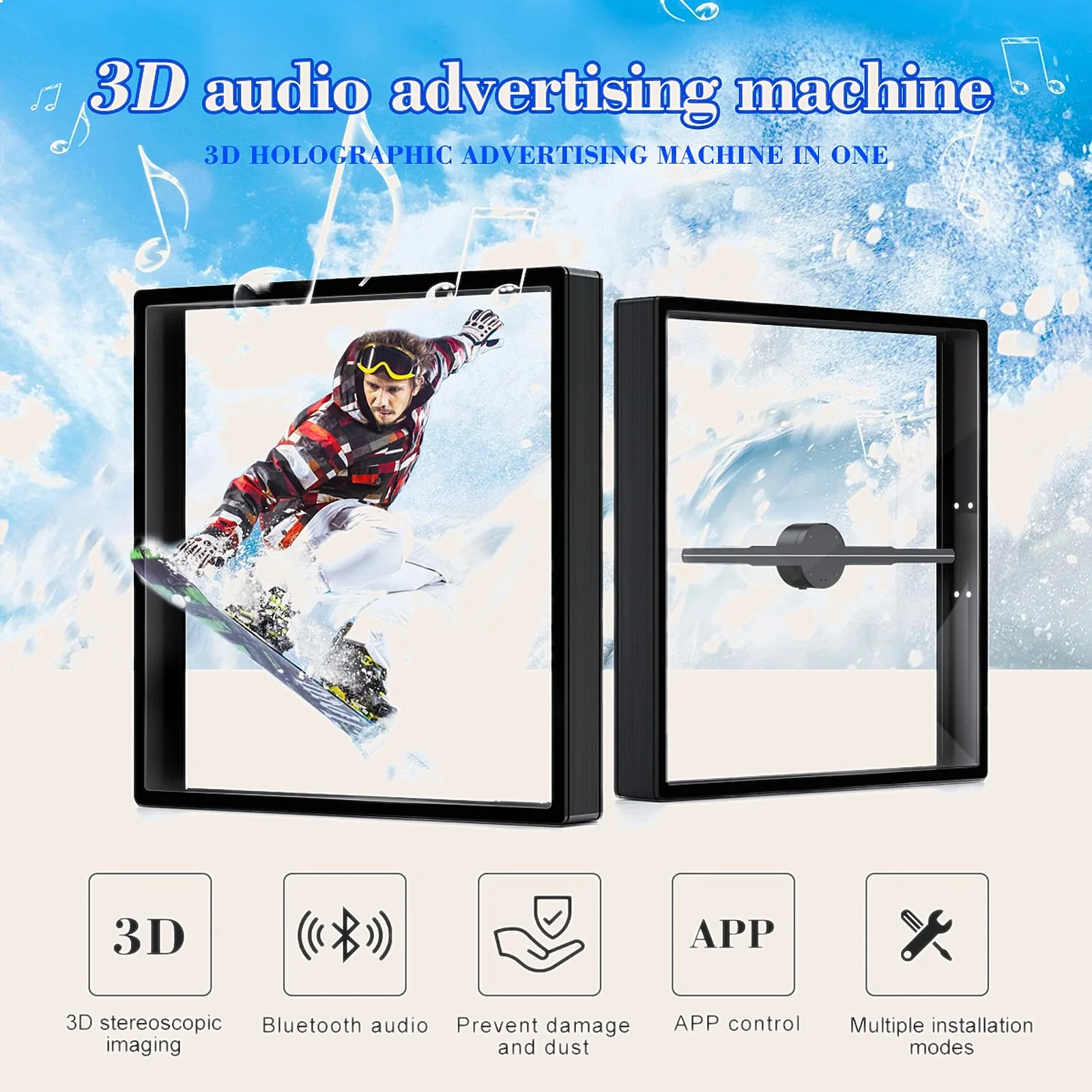 50cm 3D Holographic Projector Fan Naked Eye LED WiFi Remote Advertising Display Video Light