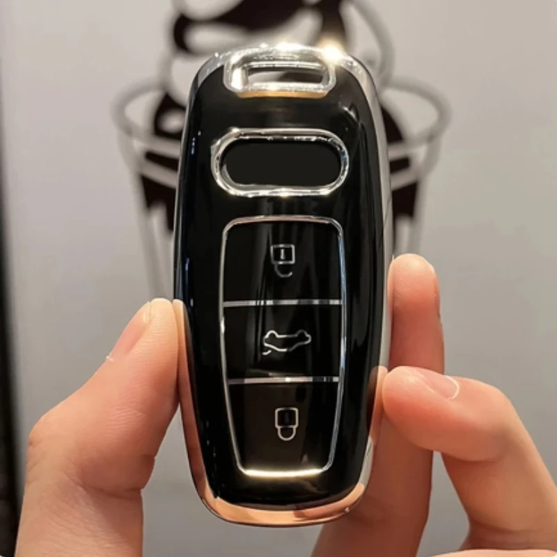 

3 Buttons TPU Remote Key Fob Case Cover for Audi A6 A6L A7 A8 A8L A3 E-tron 55 Q7 Q8 C8 2019 2020 2021 Shell Fob
