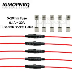 10PCS 5PCS 5*20mm Glass Fuse Holder Screw Type 5X20mm with 5PCS 22AWG Wire Cable 5X20MM Glass Fuse Tube (5PCS+5PCS=10PCS) 5set