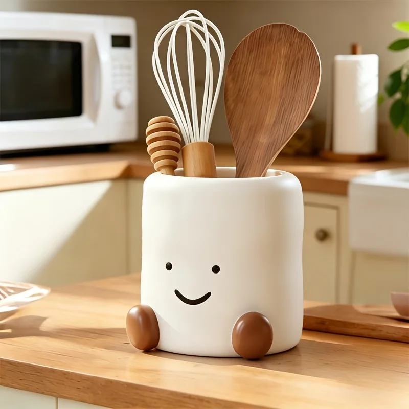 1pc Multi Functional Smiley Face Storage Box Storing Cutlery Racks Chopstick Holders Makeup Brushes Desktop Storage Systems