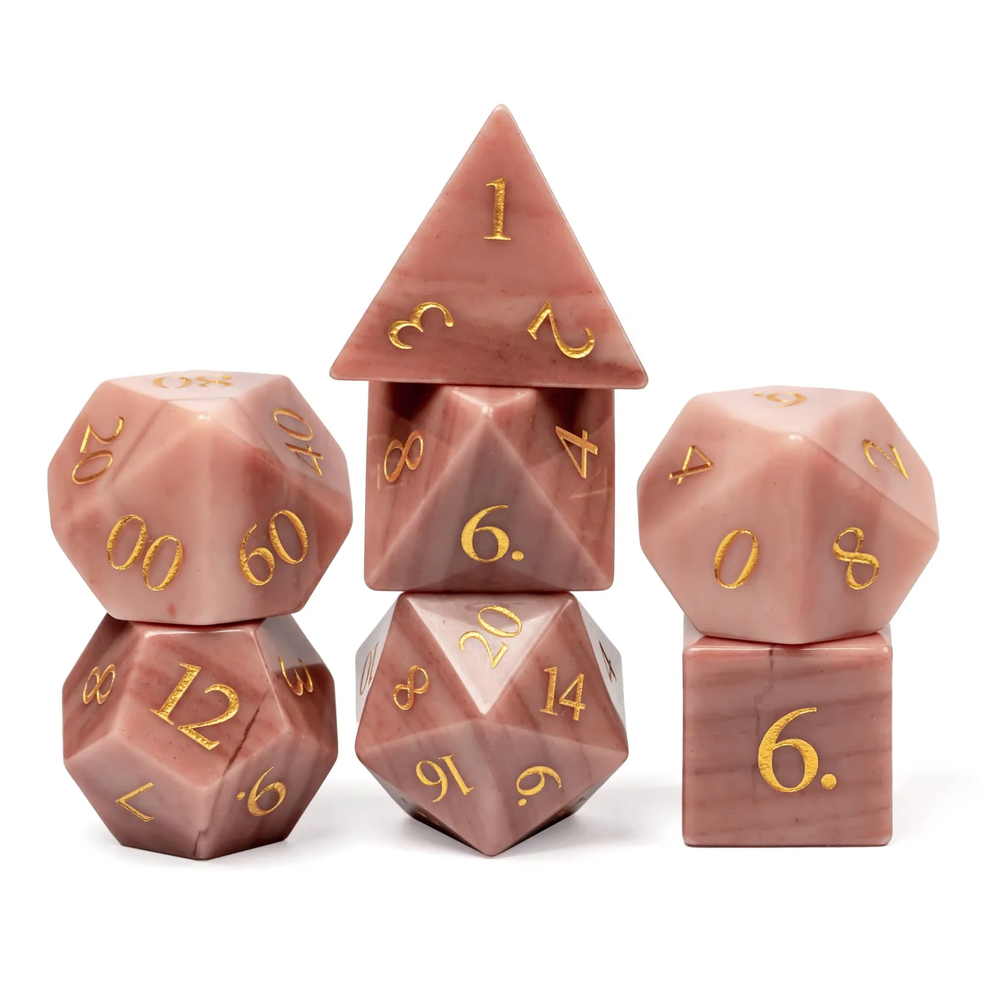 Cusdie 16mm Stone DND Dices 7Pcs Sunglow D&D Dice Handmade Gemstone Polyhedral Dice Set with Leather Box for RPG Collection