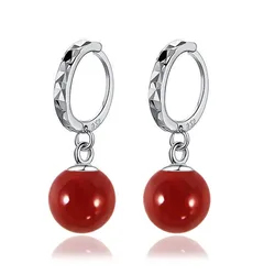 New Arrival Unique Exquisite Red Round Pendant 925 Sterling Silver Drop Earring Romantic For Woman Girls Banquet Accessories