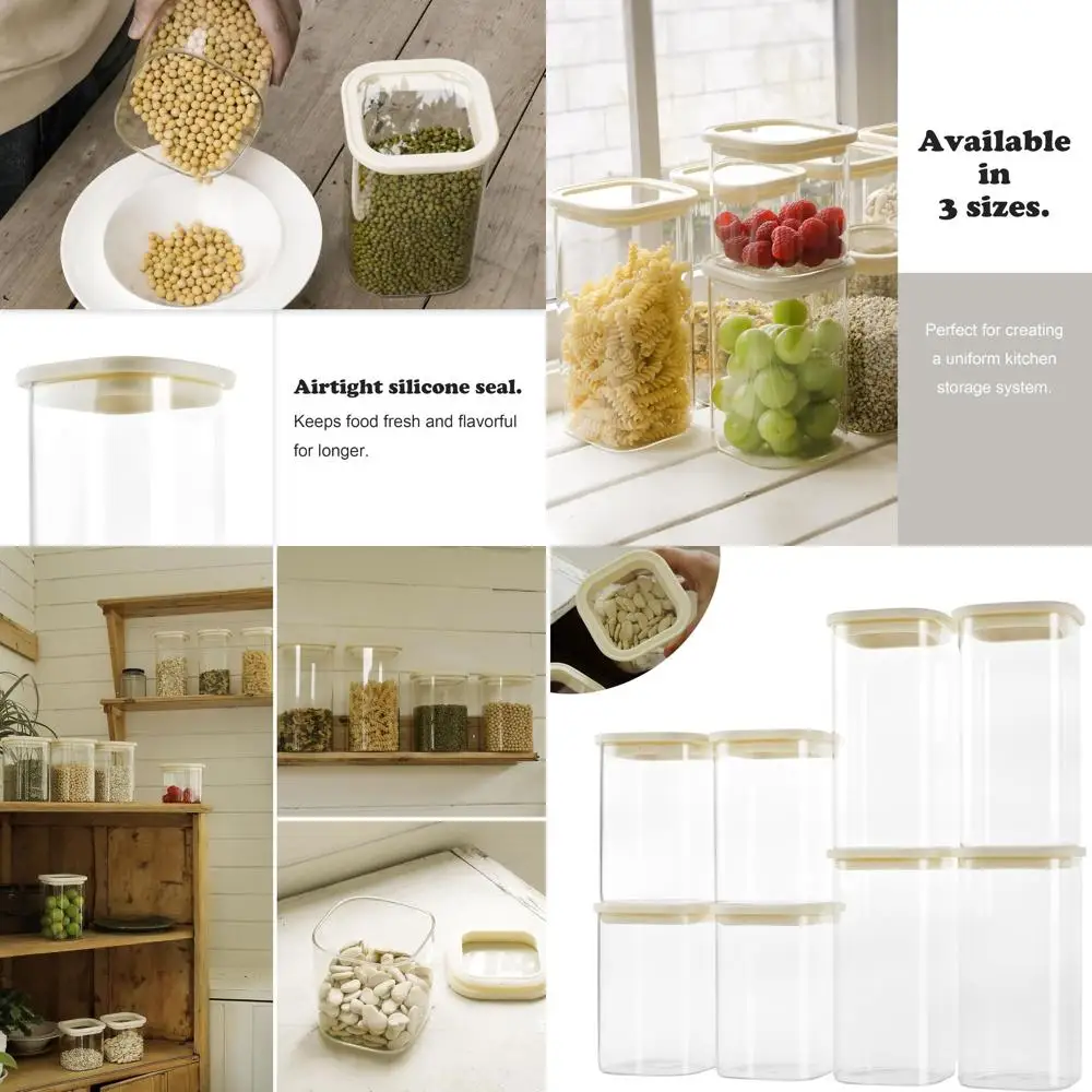 

Набор из 8 квадратных стеклянных кухонных банок с герметичными крышками — размеры 40 унций и 54 унции, безопасный для холодильника для муки и сахара