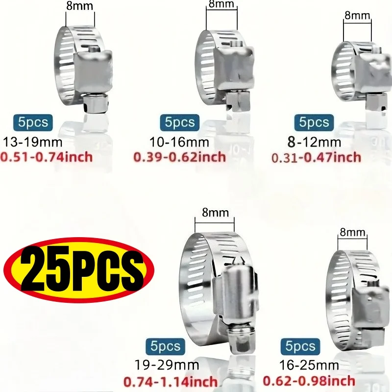 hose clamps worm gear hose clamps, 5 sizes of hose clamps for water pipes, gas pipes, silicone hoses image 3