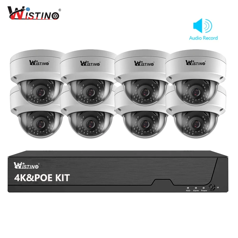 Wistino 4k sistema de cámaras de seguridad interior 8MP Poe cámara Ip detección de movimiento Audio visión nocturna cámara a prueba de vandalismo Kit Nvr