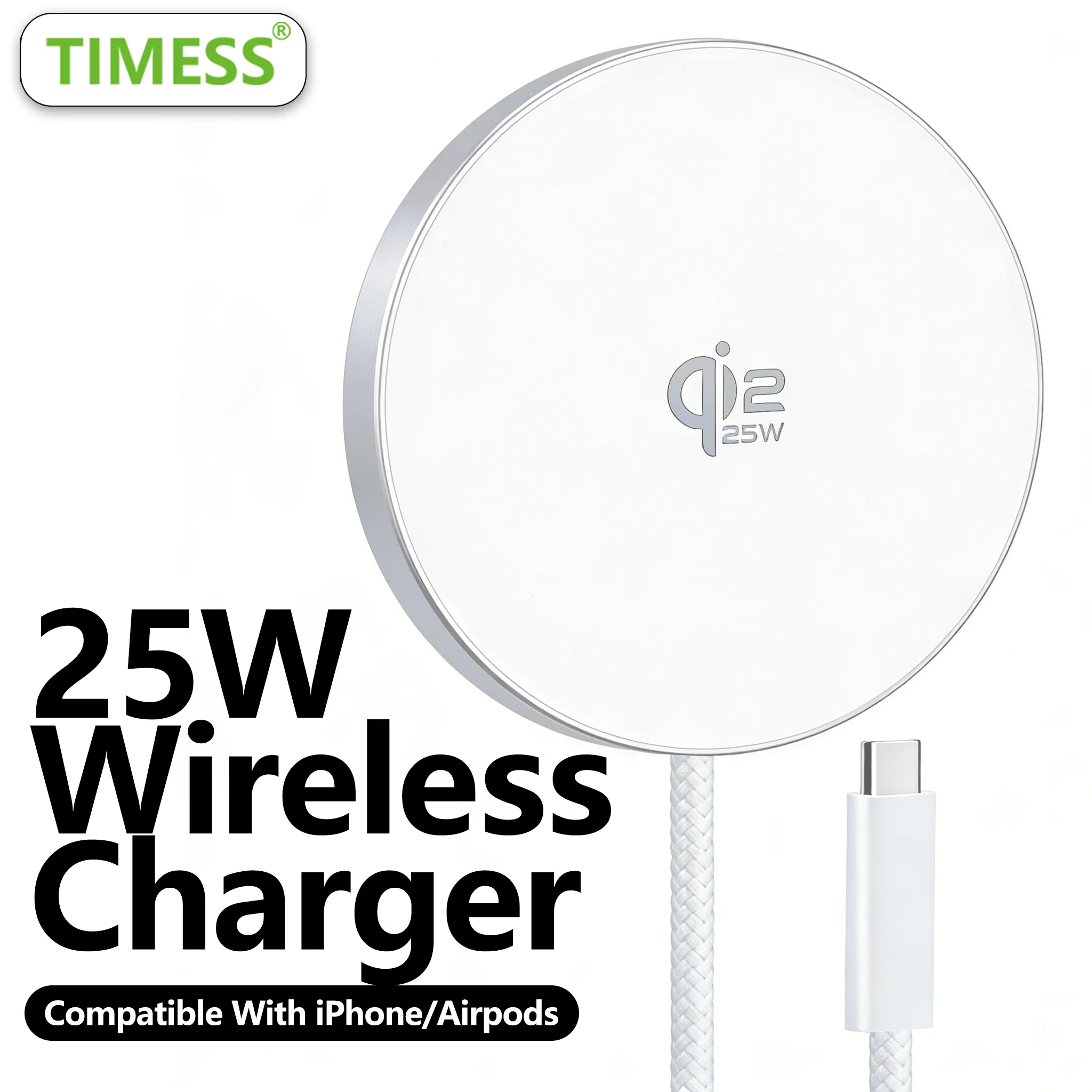 

Беспроводное зарядное устройство TIMESS QI2 25W для iPhone 17 16 15 14 13 12 PROMAX и AirPods 4 3 2 Pro, зарядная станция-подставка 2-в-1