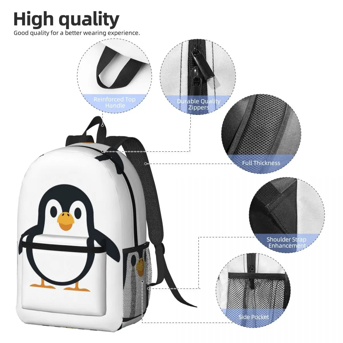 Penguin Backpack Daypack Large Capacity Boys Girls BookBag School Bag Shoulder Bags for Men Women