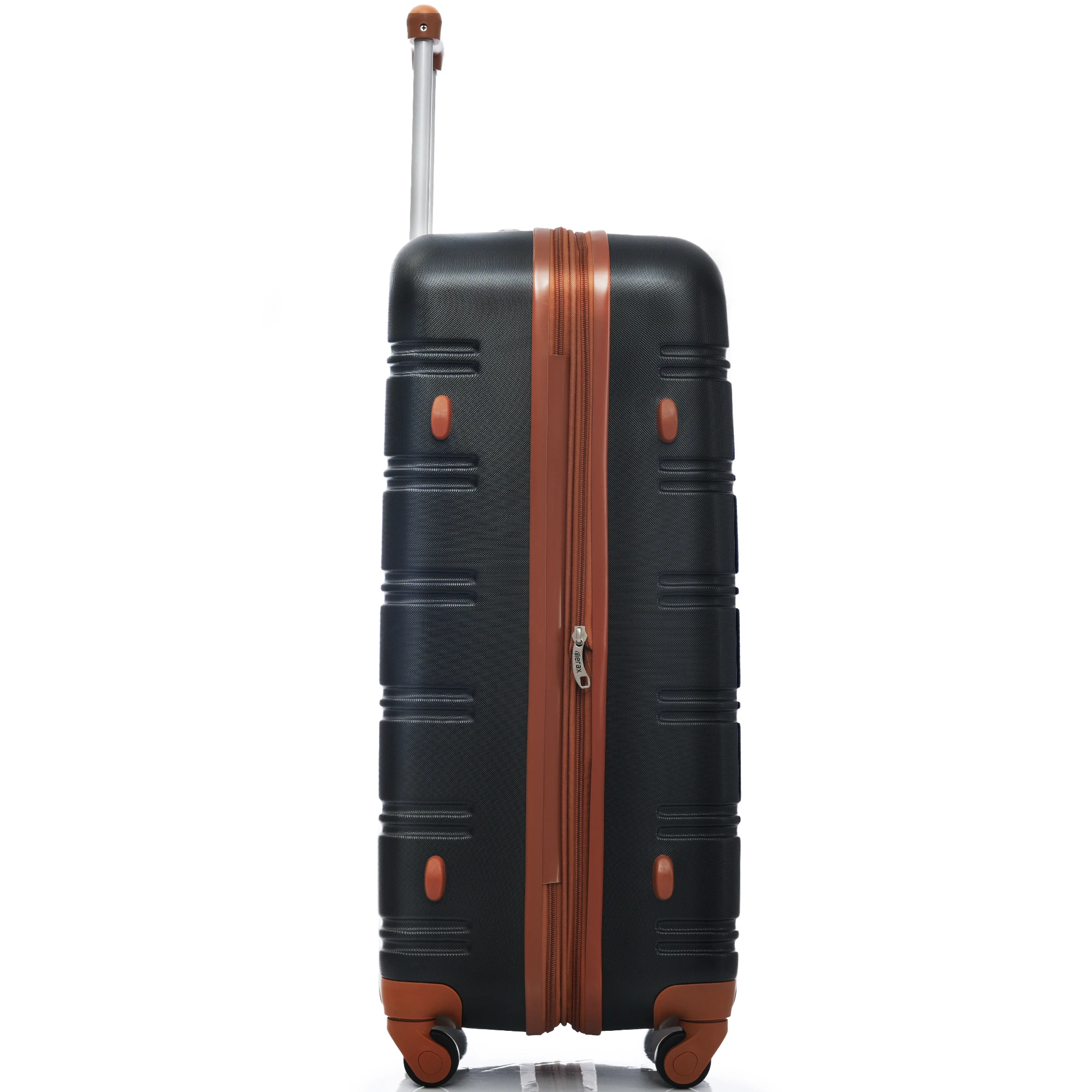 Suitcase set, hard shell case, trolley case, suitcase, hand luggage 4 rolls, ABS material, black + Brown