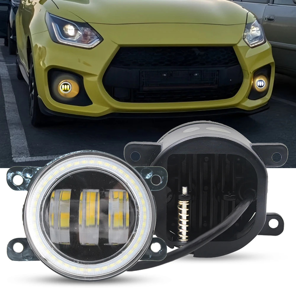 White / Yellow 40W Led Fog Lamp Lens For Suzuki Swift Sport 2018 2019 2020 21 22 23,2005-2017 Add Angel Eyes DRL Day Lights Halo