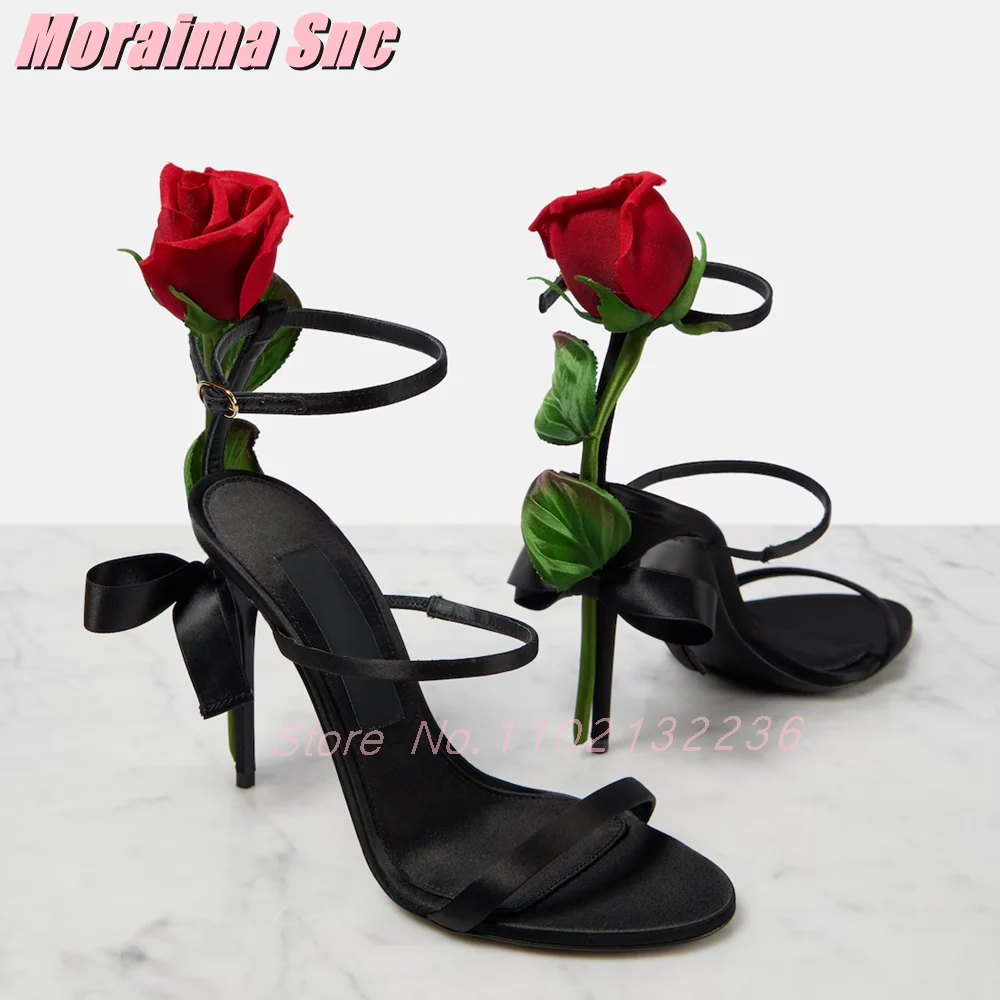 

Атласные сандалии с розовым декором, круглые, с открытым носком, на шпильке, на высоком каблуке, с пряжкой на щиколотке, с ремешком, пикантная элегантная женская летняя обувь, 2021, уникальная новинка