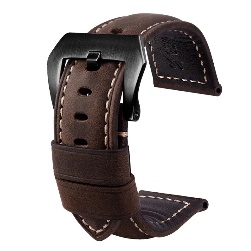 حزام من الجلد الطبيعي مصنوع يدويًا لبانيراي PAM 441/PAM 111/PAM 386, 20 مللي متر 22 مللي متر 24 مللي متر 26 مللي متر استبدال حزام ساعة رجالي فاخر