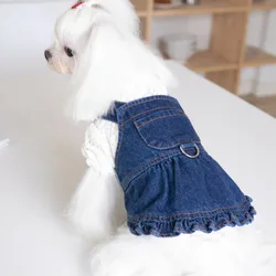 Pet Autumn Winter Cute Traction Denim Skirt Strap Dress Pet Dress Cat Dog Clothing Clothing Teddy Dog Clothes for Small Dogs