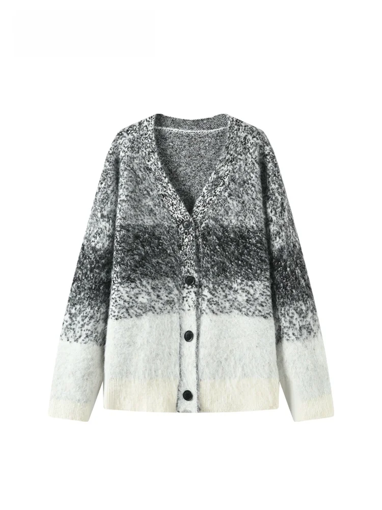 

Женский вязаный свитер больших размеров с V-образным вырезом и длинными рукавами, модный универсальный топ в непринужденном стиле для полных женщин