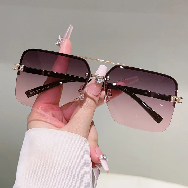 KAMMPT Übergroße quadratische Sonnenbrille, schick, randlos, Farbverlauf, mehrfarbig, lässige Farbtöne, Damen, trendige Vintage-Markendesign-Sonnenbrille