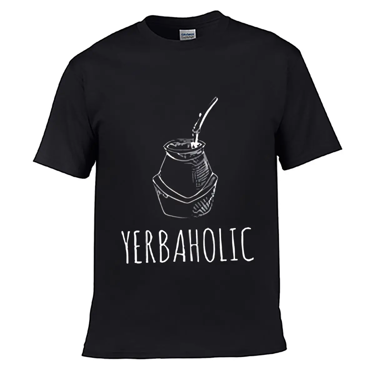Yerbaholic Yerba Mate Gourd Graphic Men Summer Washed Tee Loose Distressed Top