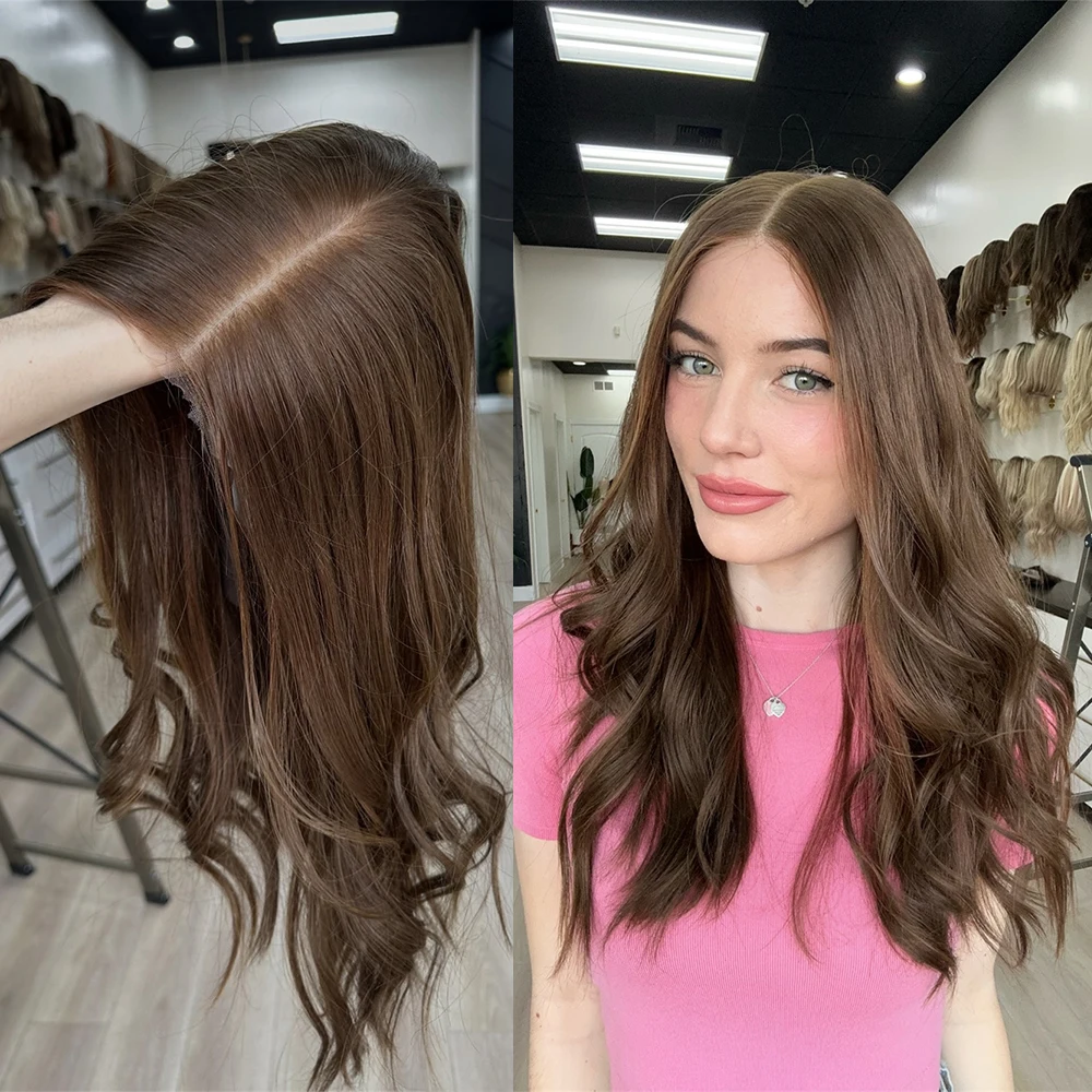 

Шоколадно-коричневый парик с кружевной передней частью, 24 дюйма, длинные волнистые волосы, с центральной проборкой, без клея, высококачественный синтетический парик для вечеринок, готовый к носке, для женщин