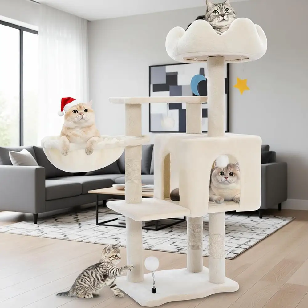 

Tree Tower with Metal Hammock, 40'' Trees, Large Adult, Towers with Scratching Post, Condo Furniture with Cloud Top Perch, Climb