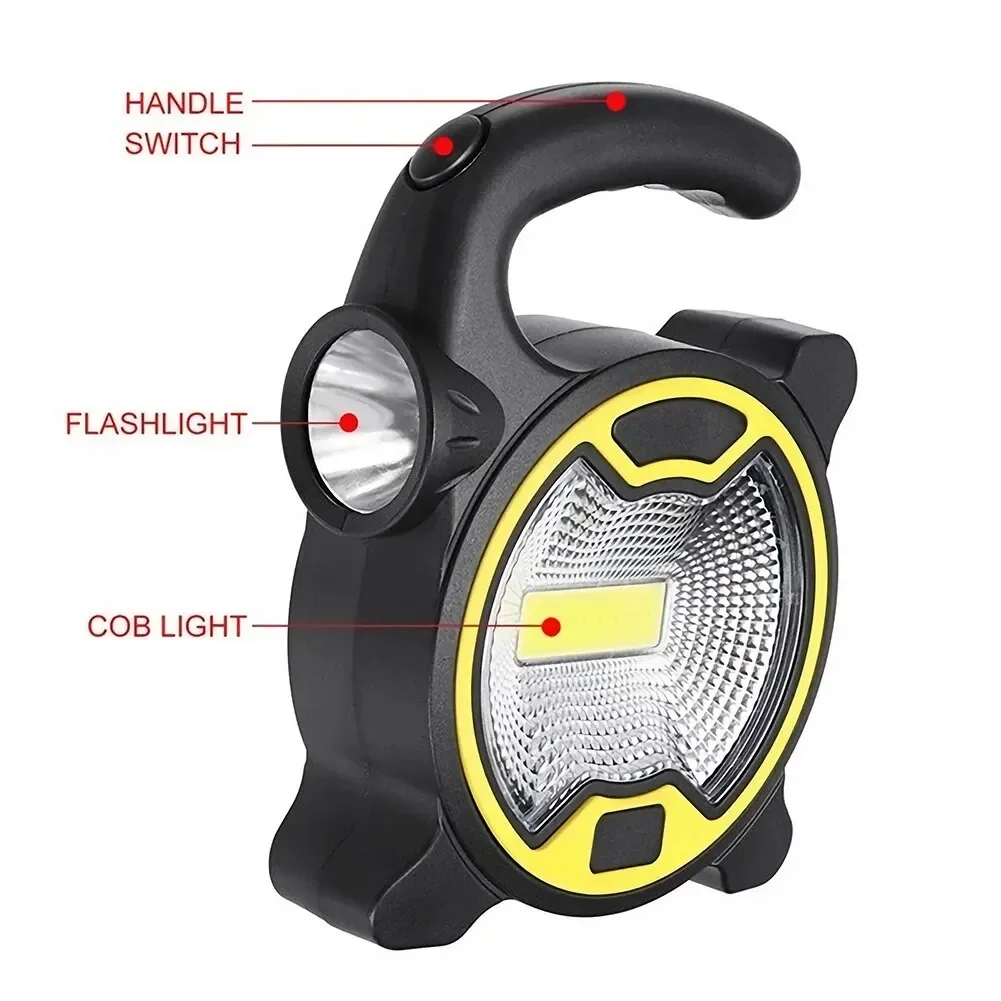 Portable Battery COB LED Work Light, Hand Flashlight, Flashlight, Outdoor Tent, Camping Lights with Handle, Not Included