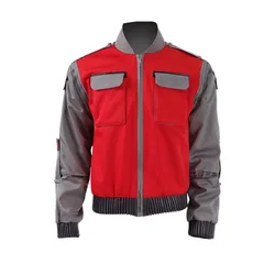 Mens Marty Mcfly Costume Zipper Jacket Marty Mcfly Cosplay Coat for Halloween Christmas Party