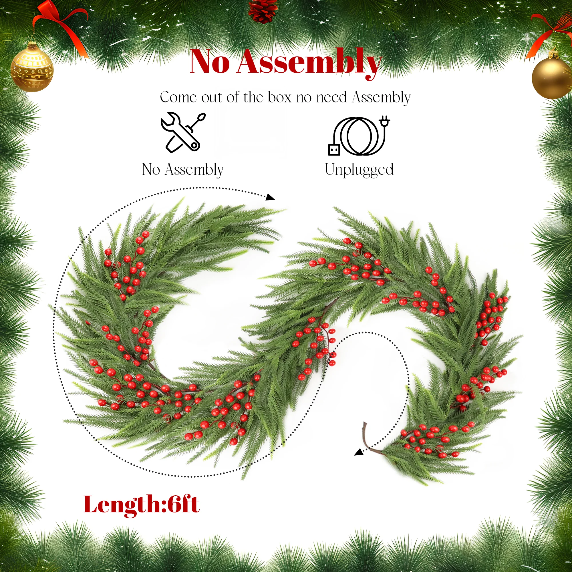 6 Ft Real Touch Christmas Garland Indoor ,Thick and Lush，Soft Bendable Mantle Garland Christmas, Lifelike Cedar Garland, Christm