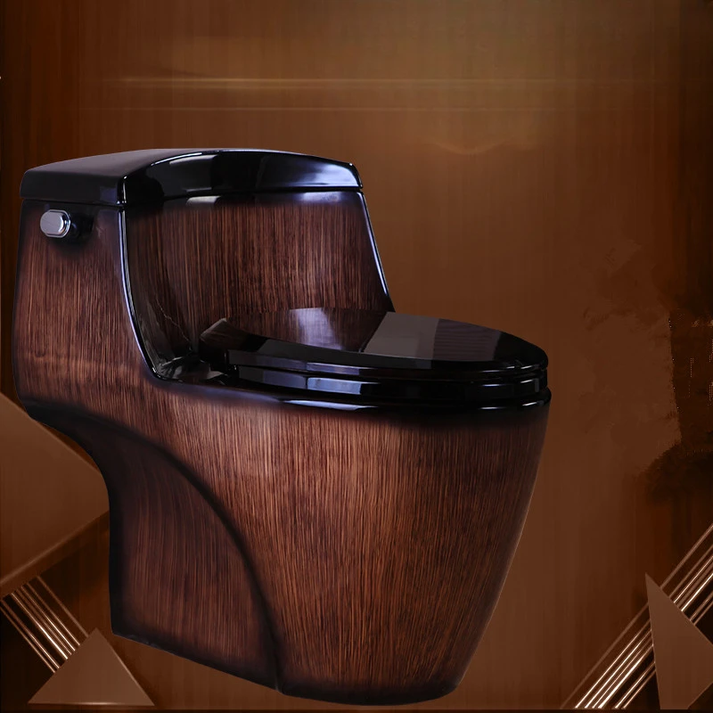 Boutique high-end wood grain toilet, siphon one-piece toilet, ceramic color toilet, water-saving large diameter