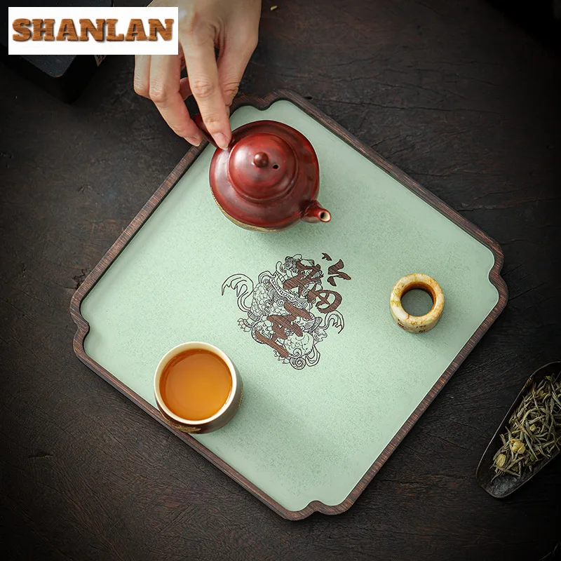 Chinese Style Lion Awakening Bamboo T Pot Bearing Holder Creative Dry Brew Table Tea Tray Borad Drinkware Accessories Ornaments