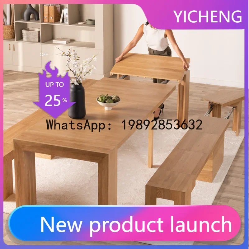 H5.15  extendable dining table - solid wood, foldable, invisible table, multifunctional dining table and chair set for home use