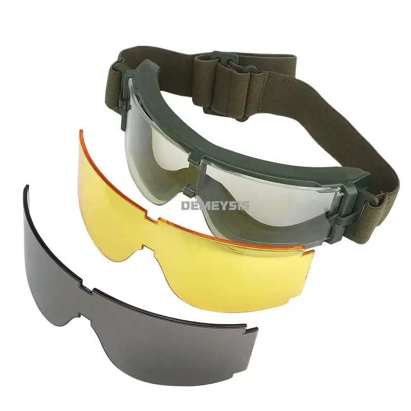 Tactical Goggles 3 Lens UV400 Shooting Paintball Safety Glasses Windproof Impact Resistant Eyewear for Motorcycle Hunting Combat