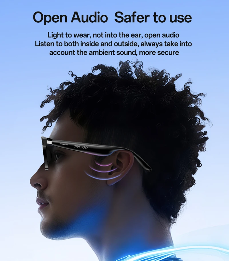 نظارات Yesido الذكية بلوتوث لركوب الدراجات، نظارات الموسيقى الرياضية مع حماية من الأشعة فوق البنفسجية، بطارية تدوم طويلاً، مريحة ومقاومة للماء