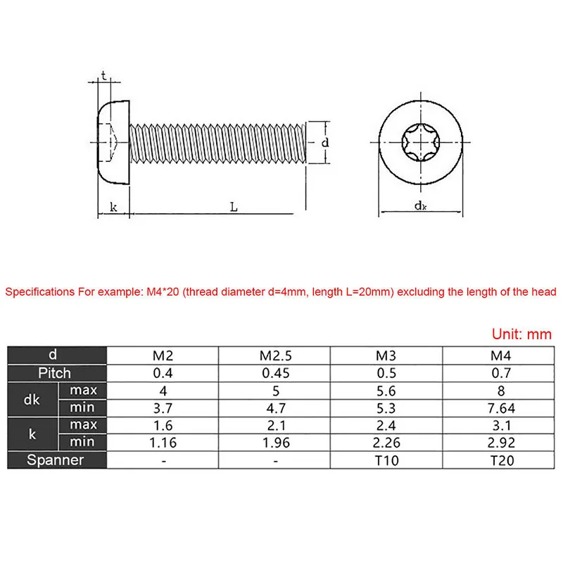 Button Head Torx Security Screws 304 A2 Stainless Steel Screw M2 M2.5 M3 M4