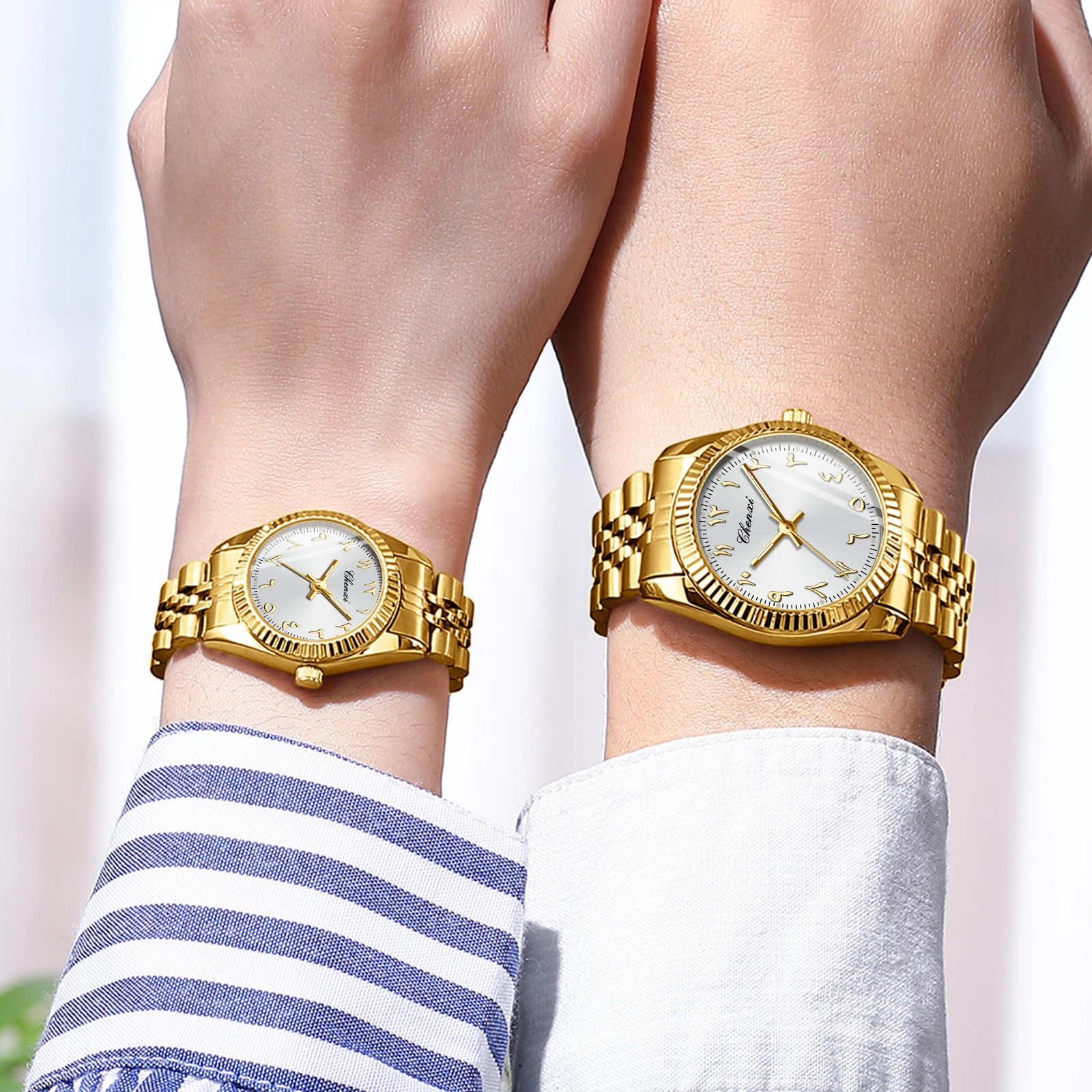 CHENXI 0042 Fashion Couple Lover's Watches 1Piece Stainless Steel Waterproof Luminous Quartz Wristwatch For Lover Women Men view 3