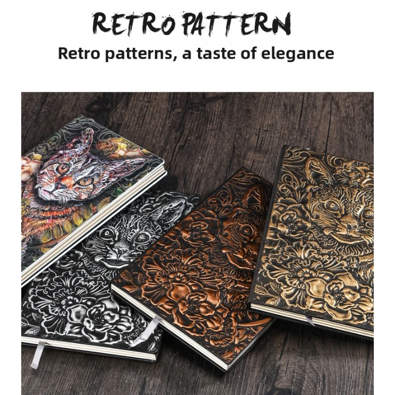 A5 Vintage Leather Cat Journal Refillable Notebook for Writing Diary Pet Memory Record Handmade Gift