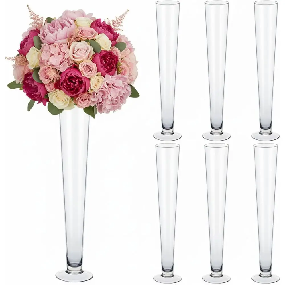 

Set of 6 Trumpet Vases, 24 Tall Glass Decor, Elegant Centerpieces for Flowers, Candles, Weddings, Home Decor