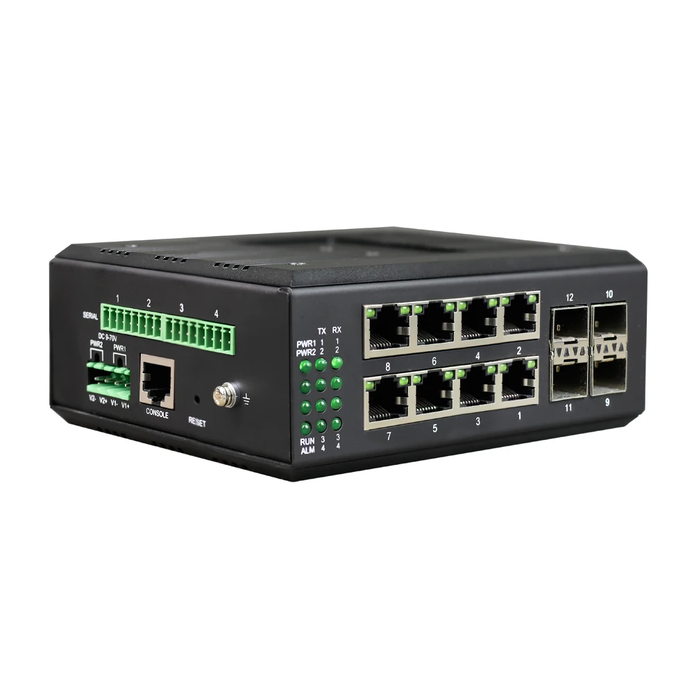 Managed 8 Port Gigabit Ethernet and 4 Port Gigabit SFP Industrial Switch With Serial RS485 Modbus and POE Optional