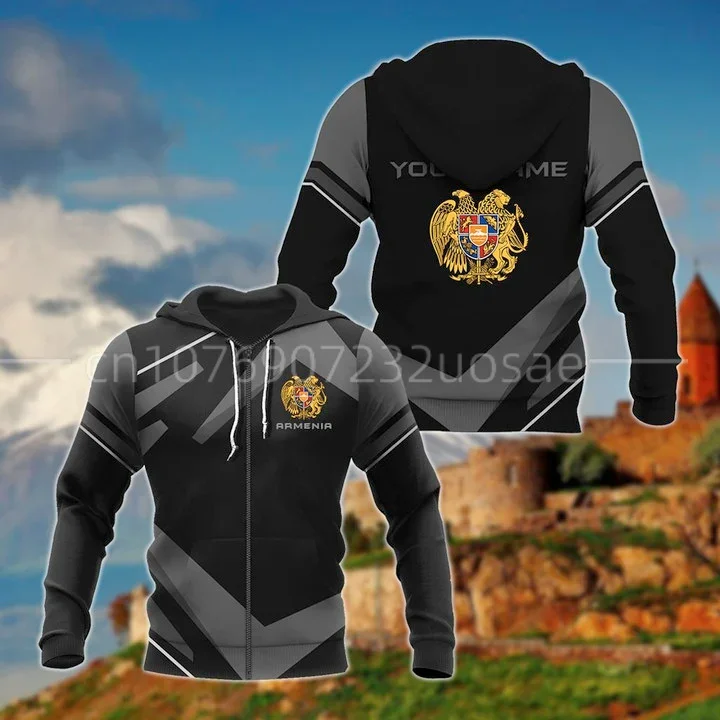 2023 New ARMENIA Flag 3D Printed Zip Hoodie Men's Pullover Armenian Free Custom Name Casual Hooded Jacket Sweatshirt