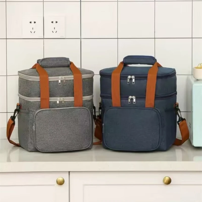 

Double-layer Lunch Bag Insulated Lunch Box Lunch Tote Bag Large Holder Durable Thermal Snacks for Picnic Hiking Beach Outdoors