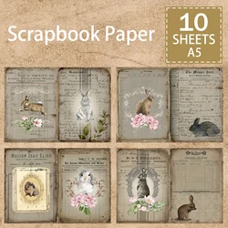 10 Sheets A5 Size Easter Bunny English Gray Background Vintage Grunge Journal Planning Scrapbooking