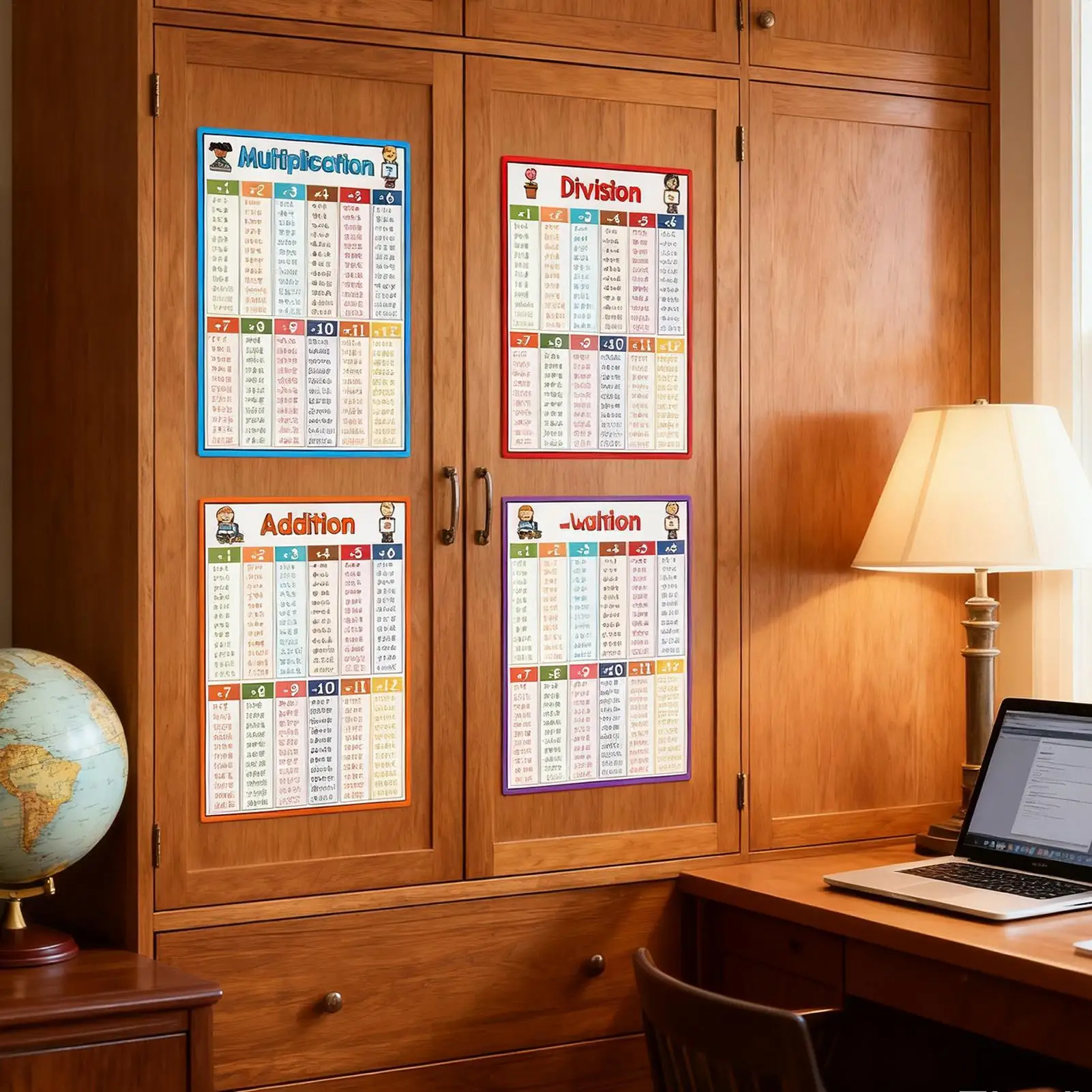 4 Pieces Chart Educational Math Posters Addition/subtraction/multiplication/division Arithmetic Table Math Classroom Wall Decor