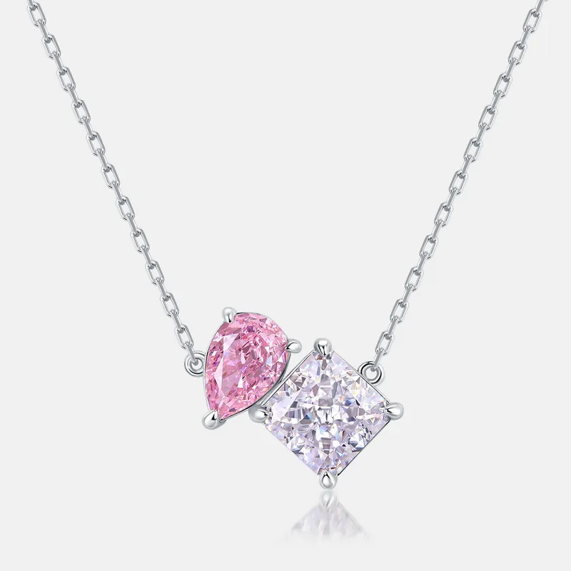 S925 الفضة الماس قلادة الجليد زهرة قطع الوردي الحب على شكل قلادة سلسلة الترقوة للنساء Ins مجوهرات حساسة