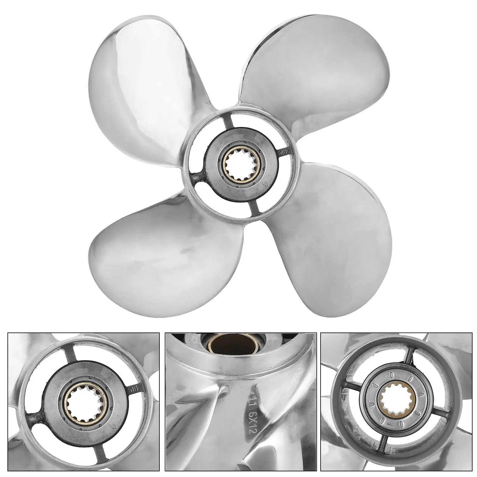 11 5/8x12in RH Boat Outboard Propeller 4 Blades Stainless Steel Fit for Yamaha 25-60HP Outboard Engine