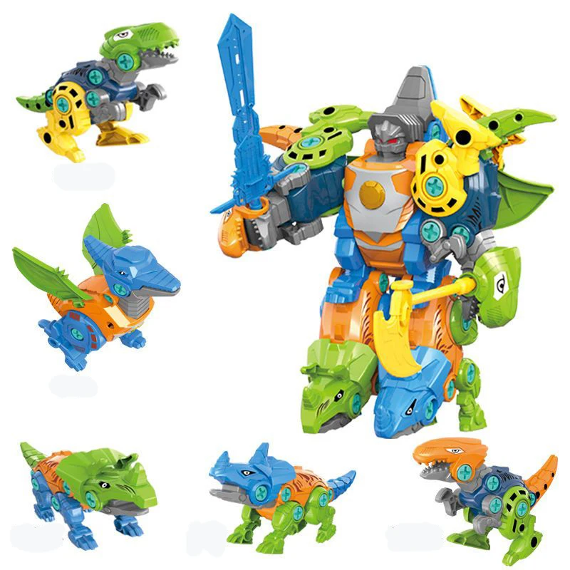 Screwing Toy Take Apart Dinosaurs Toys 5 in 1 Assembly Dinosaur Model Sets Triceratops Tyrannosaurus Rex DIY Building Toy Gift