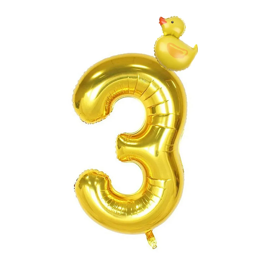 2pcs Mini Duck Shape Foil Balloons Set Golden 40inch Number Balloon 0-9 Kids Birthday Party Decorations Baby Shower Air Globes