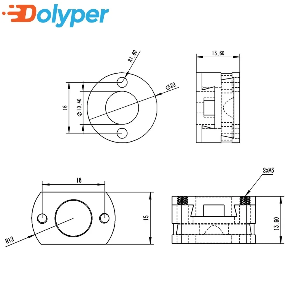 Couremplaçant à vis Oldham Ender 3 V2 CR10 Pro T8, axe Z, 8mm, laiton, lit chauffant pour pièces d\'imprimante 3D, 18mm, 1/2/4 pièces