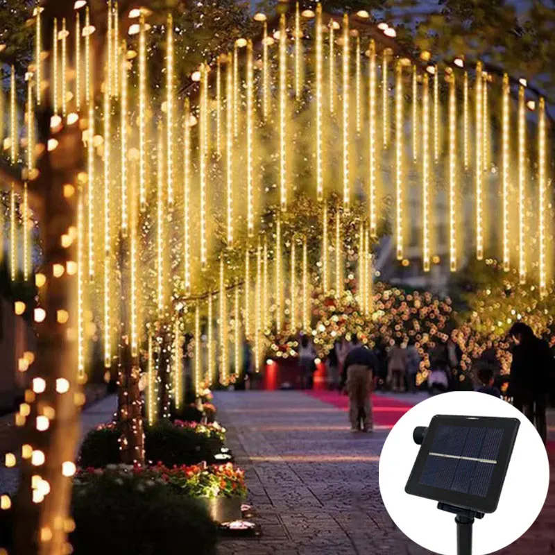 Solar Meteor Shower Rain Lights Falling Lights Waterproof Garden Light 8 Tubes 50cm 30cm Christmas Wedding Holiday Decoration