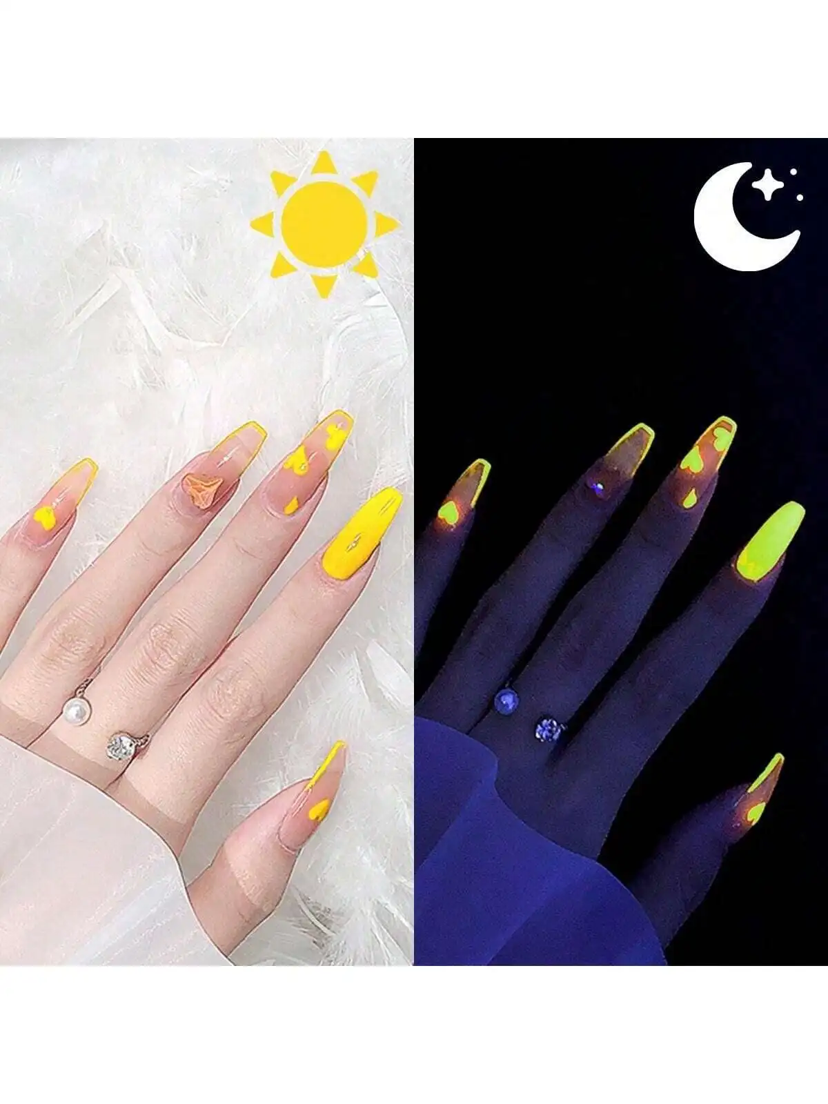 XEIJAIYI 1Pc Yellow Glow In The Dark Gel Nail Polish - Luminous Top Coat For Home Salon Manicure And DIY Long-Lasting